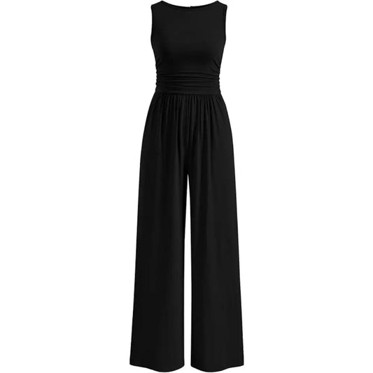 Prettygarden Women'S One Piece Jumpsuits Dressy Casual Sleeveless Crewneck Wide Leg Rompers Jumpers Vacation Summer Outfits