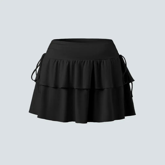 Fireswan 2026 Women'S Solid Nylon Lettuce Trim Tiered Ruffle Hem Mini Skirt - Elegant Tie-Side Bottoms with Built-In Shorts, Basic Greenish Style for Daily Wear, Skirts,Summervibes Outdoorfun